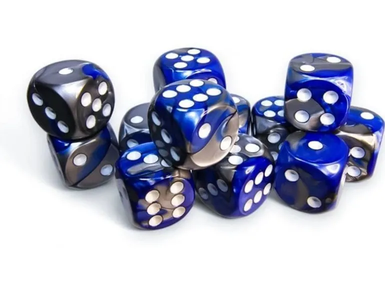 Chessex Würfelset Gemini 16 mm d6 Blau-Stahl/Weiss 12 Stk.