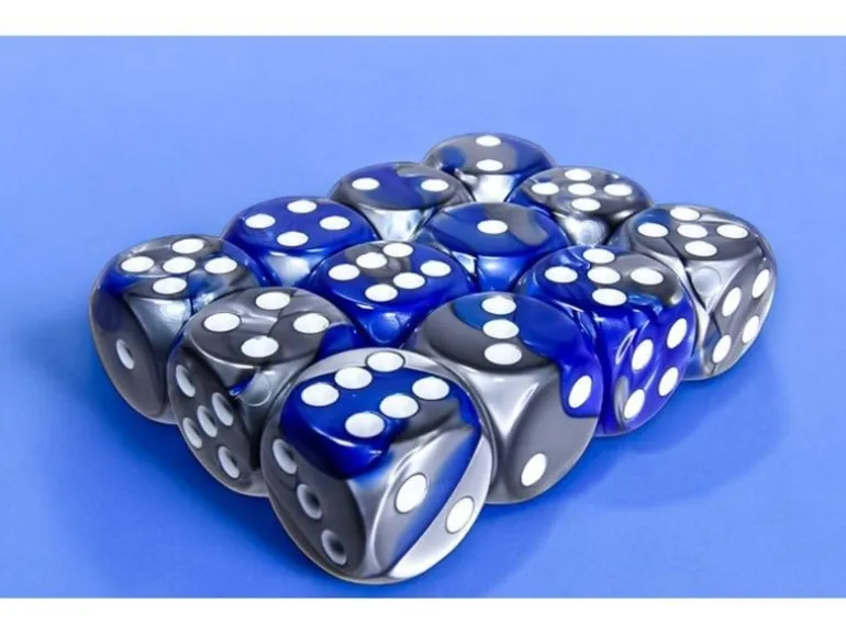 Chessex Würfelset Gemini 16 mm d6 Blau-Stahl/Weiss 12 Stk.