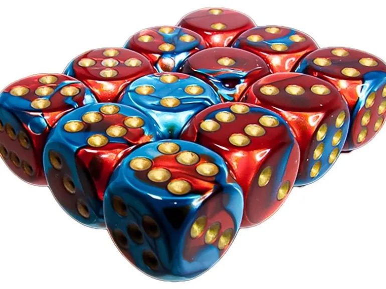 Chessex Würfelset Gemini 16 mm d6 Rot-Petrol/Gold 12 Stk.