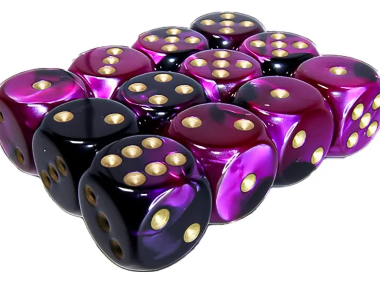 Chessex Würfelset Gemini 16 mm d6 Schwarz-Lila/Gold 12 Stk.