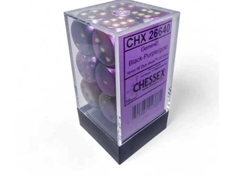 Chessex Würfelset Gemini 16 mm d6 Schwarz-Lila/Gold 12 Stk.