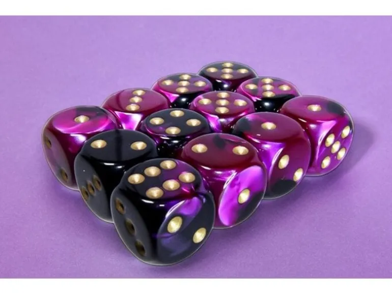 Chessex Würfelset Gemini 16 mm d6 Schwarz-Lila/Gold 12 Stk.
