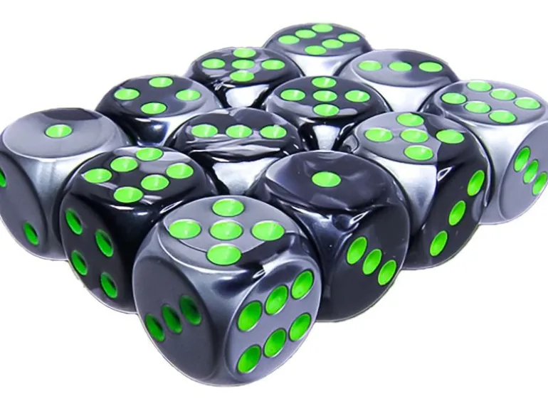 Chessex Würfelset Gemini 16 mm d6 Schwarz-Grau/Grün 12 Stk.