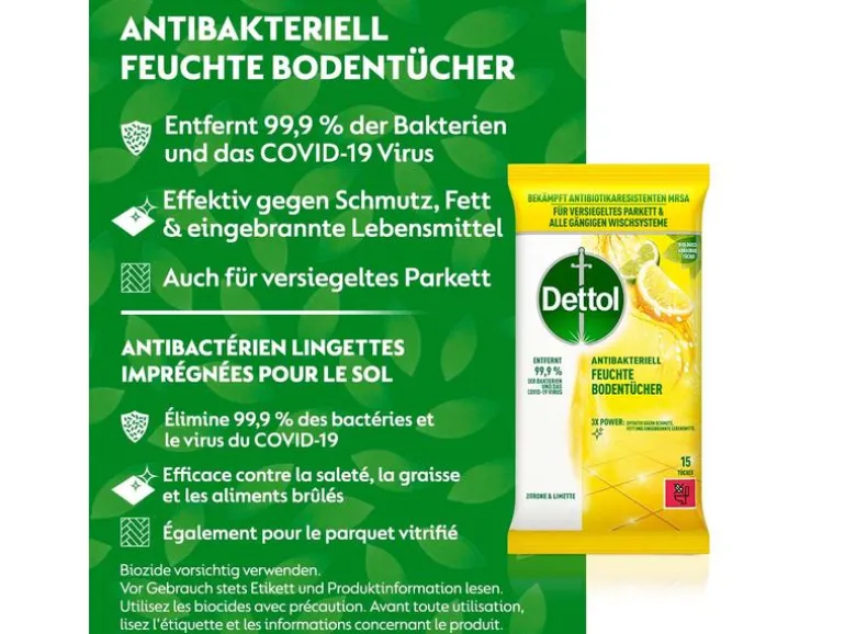 Dettol Feuchte Bodentücher Zitrone & Limette 15 Stück