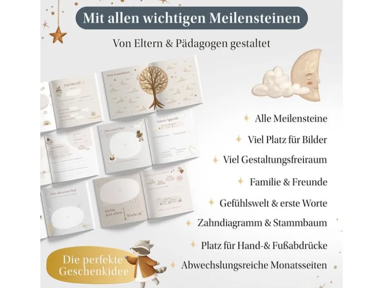 Eulentaler Babyalbum Scandi Gold Leinen, 92 Seiten