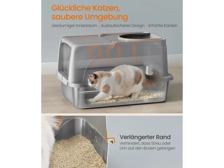 Feandrea Katzentoilette Edelstahl XL 61 x 41 x 36.5 cm