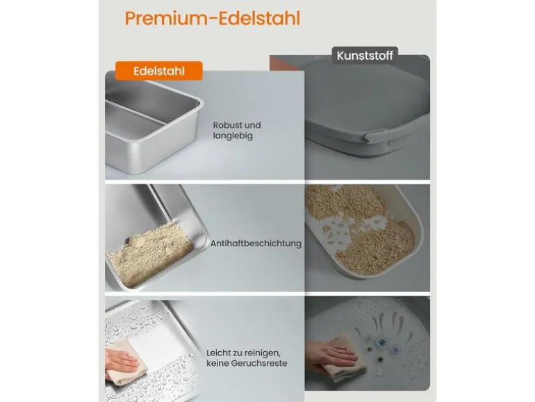 Feandrea Katzentoilette Edelstahl XL 61 x 41 x 36.5 cm