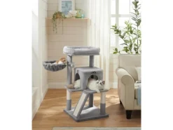 Feandrea Kratzbaum mit Kratzbrett, 96 cm, Grau/Beige