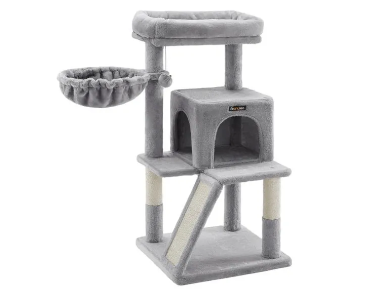 Feandrea Kratzbaum mit Kratzbrett, 96 cm, Grau/Beige