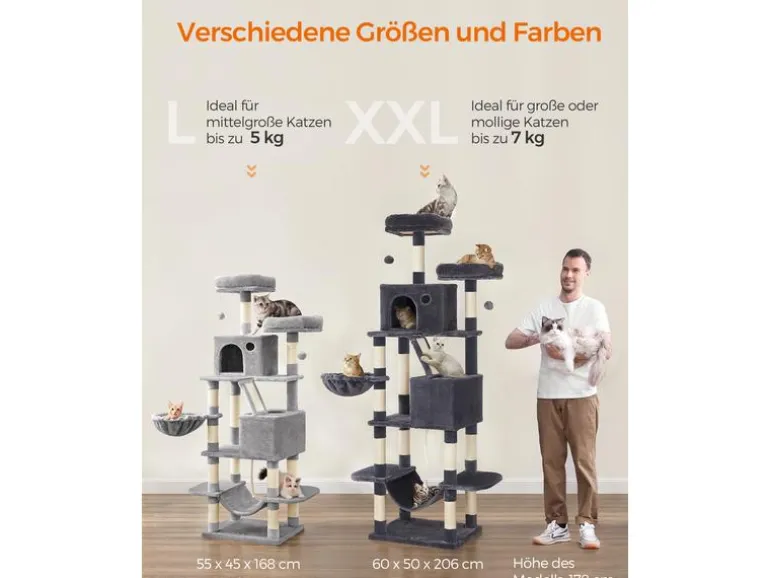 Feandrea Kratzbaum XXL, 206 cm, Rauchgrau/Beige