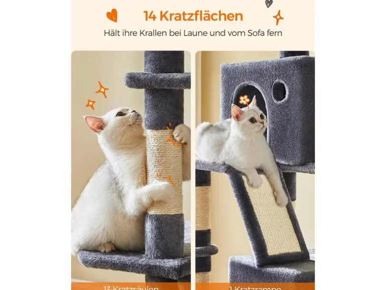 Feandrea Kratzbaum XXL, 206 cm, Rauchgrau/Beige