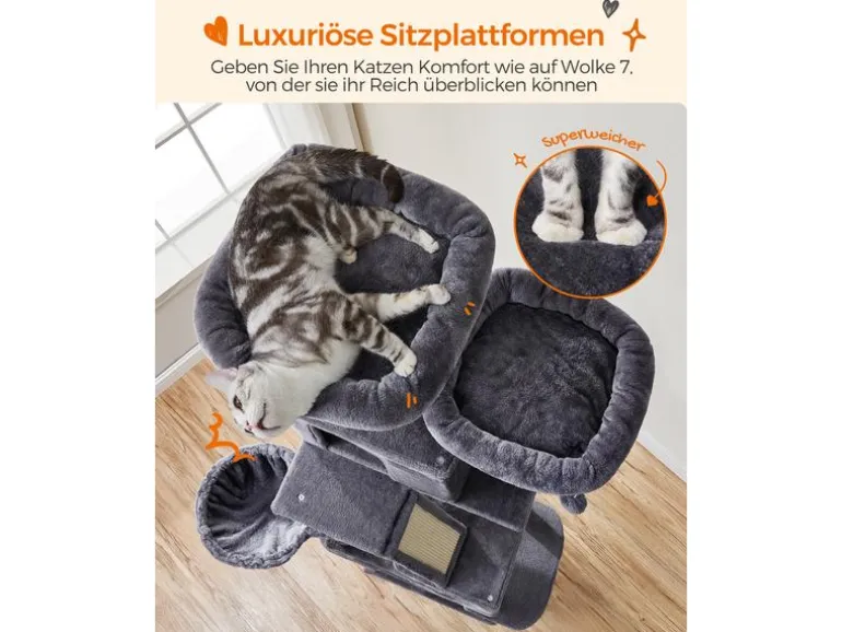 Feandrea Kratzbaum XXL, 206 cm, Rauchgrau/Beige