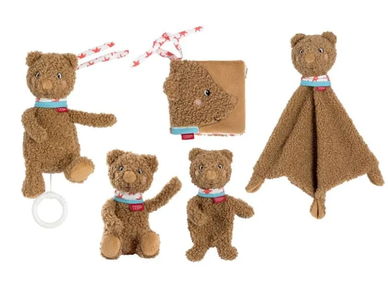 fehn Geschenkset «Bär Fred» mit Spieluhr, Schmusetuch, Stoffbuch