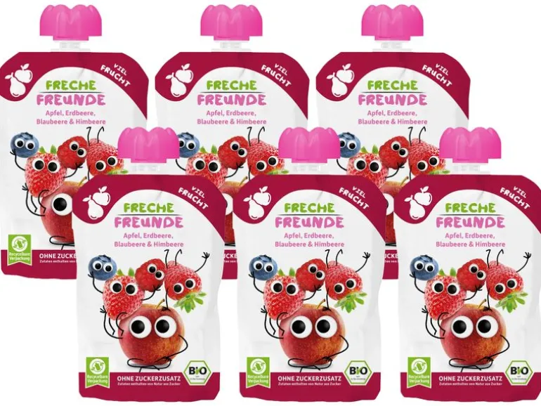 Freche Freunde Quetschbeutel Apfel, Erdbeere, Blaubeere & Himbeere 6x 100 g
