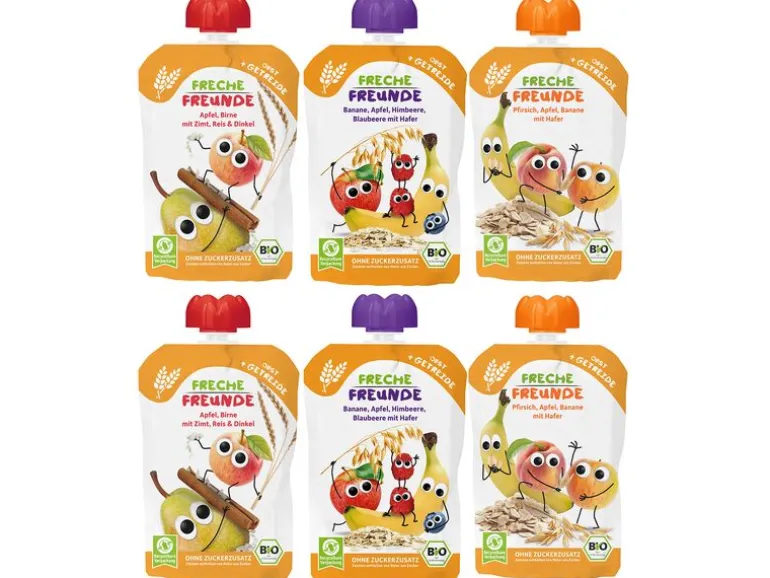 Freche Freunde Quetschie Probierpaket mit Getreide, 6 x 100 g
