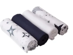 MAKIAN Mulltuch 4-er Set 80 x 80 cm Marine und Weiss Sterne