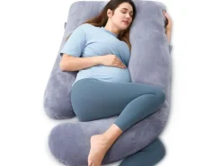 momcozy Schwangerschaftskissen aus Samt 148 x 78 cm, Dunkelgrau