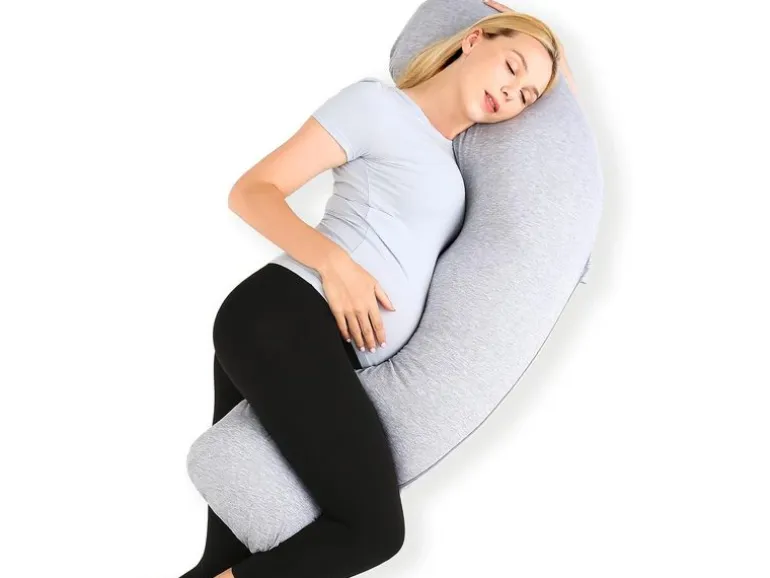 momcozy Schwangerschaftskissen J-Form, 100% Polyester, Grau