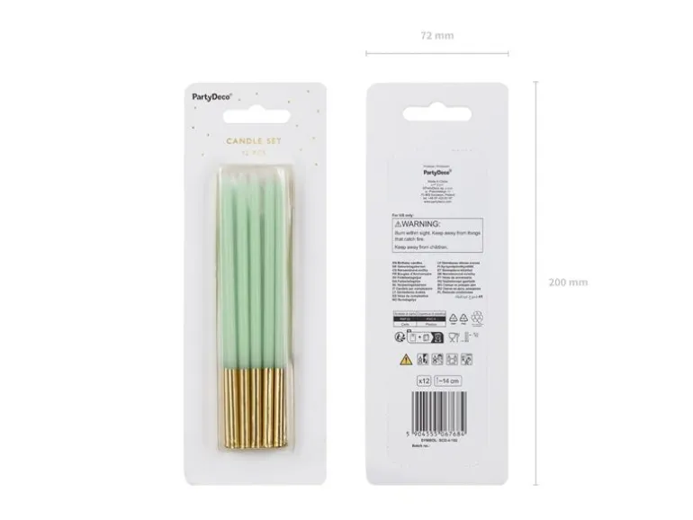 Partydeco Kerze Hellgrün, 14 cm, 12 Stück