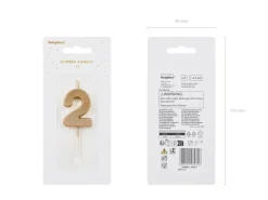 Partydeco PartyDeco Geburtstagskerze Ziffer 2 Gold 1 Stück