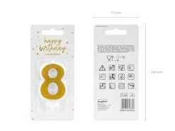 Partydeco PartyDeco Geburtstagskerze Ziffer 8 Gold 1 Stück