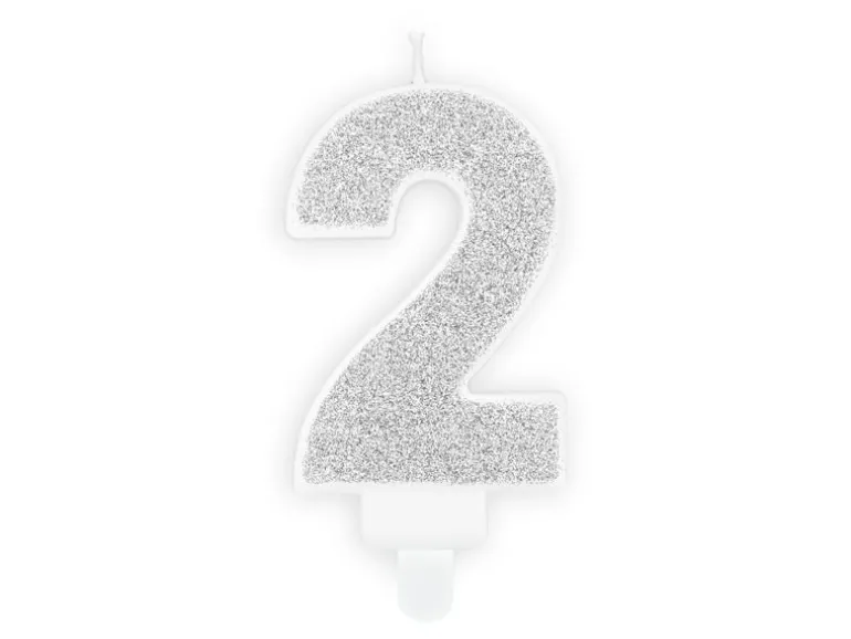 Partydeco PartyDeco Geburtstagskerze Ziffer 2 Silber 1 Stück