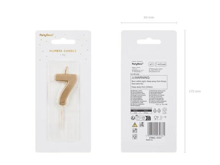 Partydeco PartyDeco Geburtstagskerze Ziffer 7 Gold 1 Stück