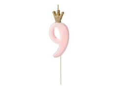Partydeco PartyDeco Geburtstagskerze Ziffer 9 Hellrosa 1 Stück