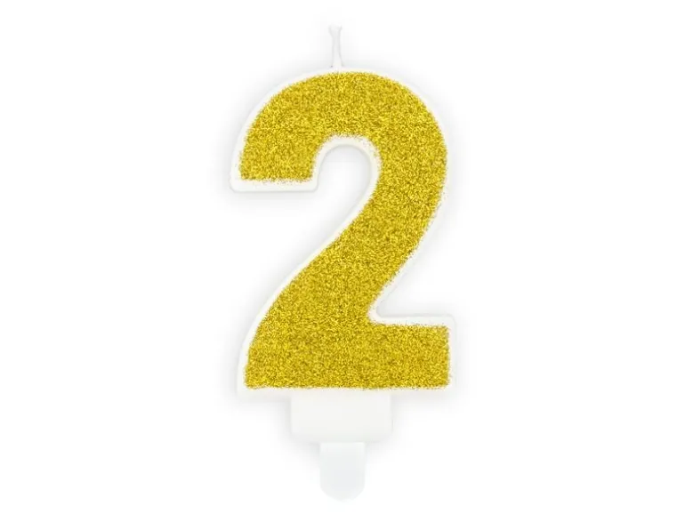 Partydeco PartyDeco Geburtstagskerze Ziffer 2 Gold 1 Stück