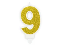 Partydeco PartyDeco Geburtstagskerze Ziffer 9 Gold 1 Stück