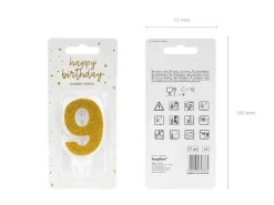Partydeco PartyDeco Geburtstagskerze Ziffer 9 Gold 1 Stück