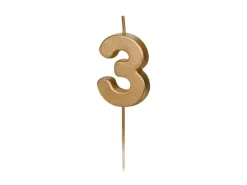Partydeco PartyDeco Geburtstagskerze Ziffer 3 Gold 1 Stück