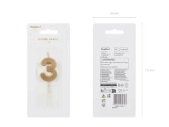 Partydeco PartyDeco Geburtstagskerze Ziffer 3 Gold 1 Stück
