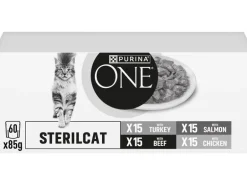 Purina ONE PURINA ONE STERILCAT Truthahn, Lachs, Rind & Huhn, 60 x 85g
