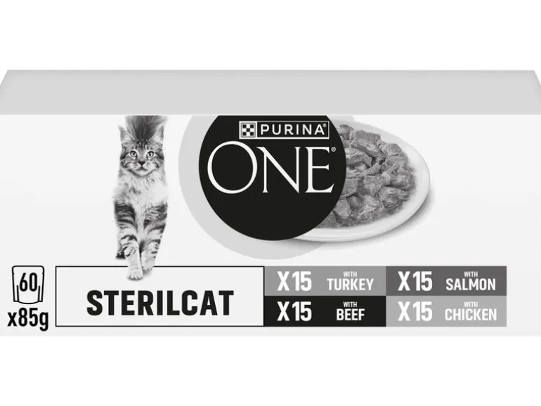 Purina ONE PURINA ONE STERILCAT Truthahn, Lachs, Rind & Huhn, 60 x 85g