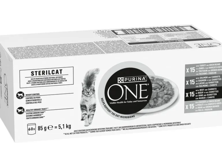 Purina ONE PURINA ONE STERILCAT Truthahn, Lachs, Rind & Huhn, 60 x 85g