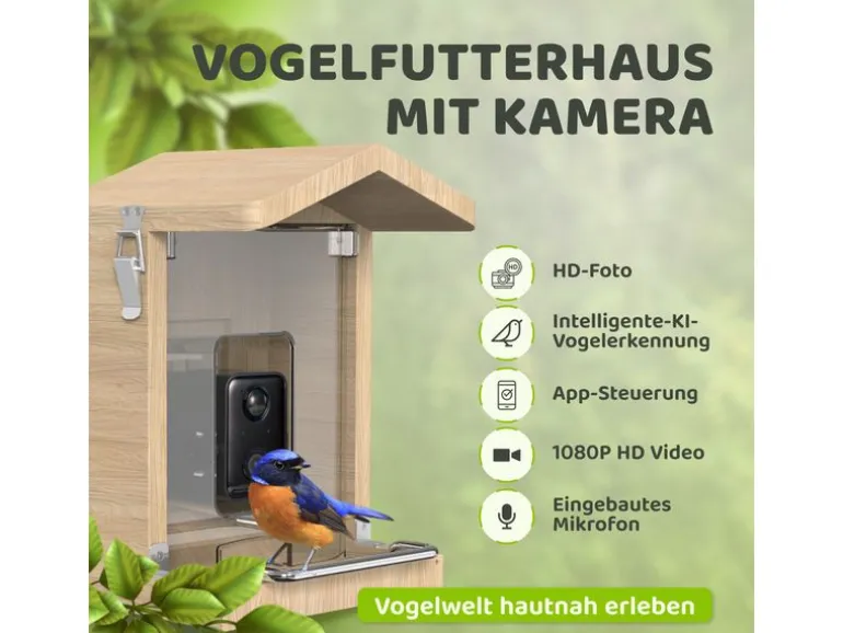 Sanilu Vogelfutterhaus mit Kamera mit Solarpanel