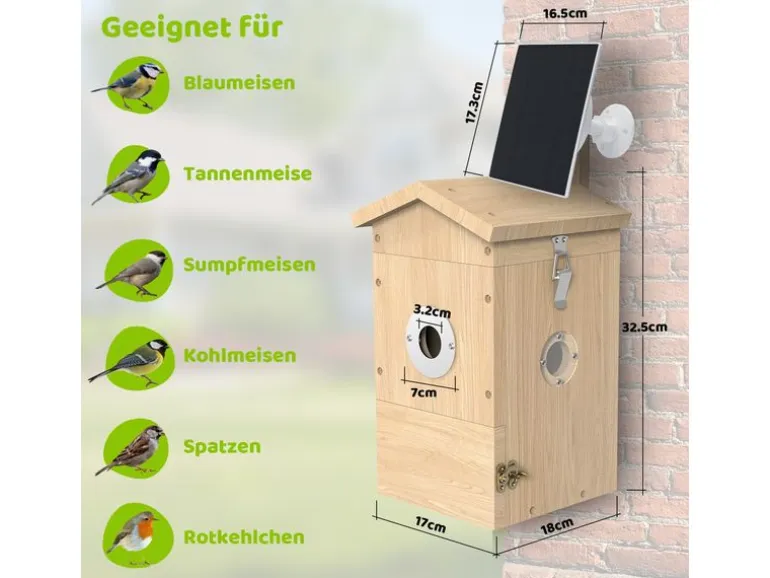Sanilu Vogel Nistkasten mit Kamera, Solarpanel inklusive