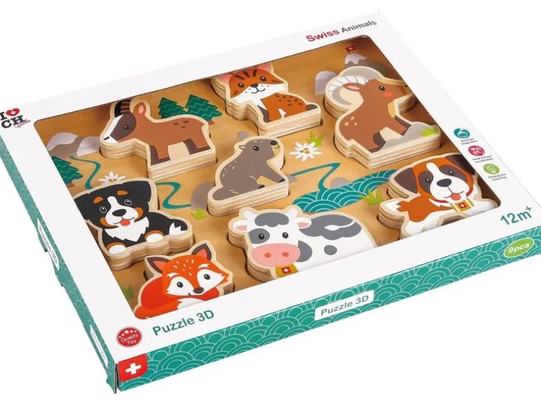 Spielba Holzspielwaren Holzpuzzle Puzzle 3D Schweizer Tiere