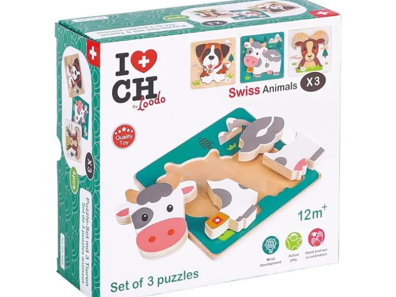 Spielba Holzspielwaren Holzpuzzle Puzzle Schweizer Tiere 3er Set