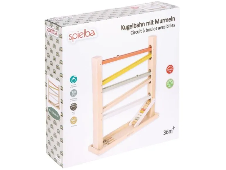 Spielba Holzspielwaren Kugelbahn mit Murmeln