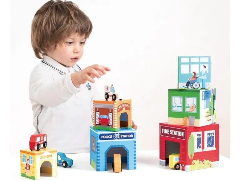 Spielba Holzspielwaren Stapelturm mit 6 Autos