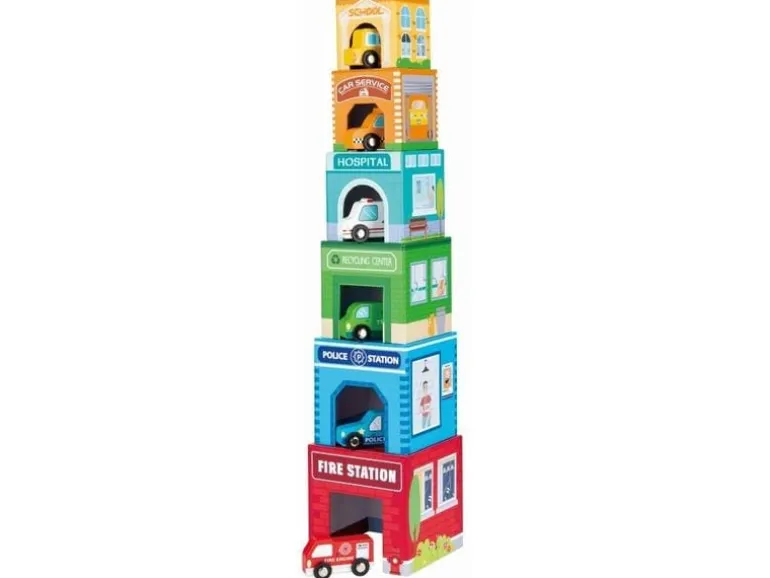 Spielba Holzspielwaren Stapelturm mit 6 Autos