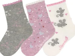 Sterntaler Socken 3er Set Katze/Maus Hellgrau/Rosa/Beige Gr. 27-30