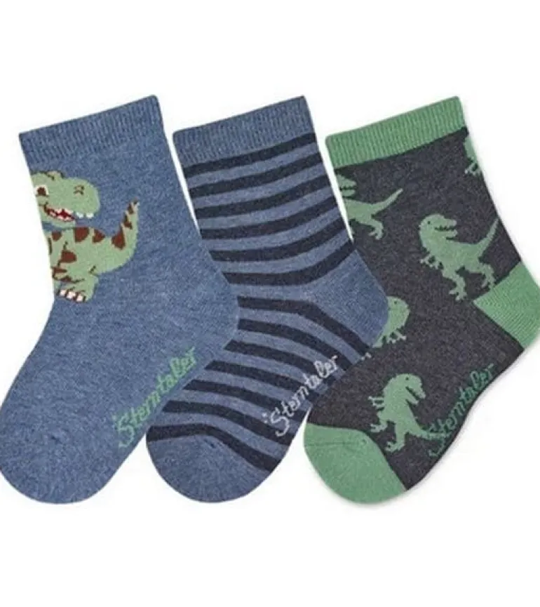 Sterntaler Socken 3er Set Ringel/Dinos Blau/Grün/Grau Gr. 27-30