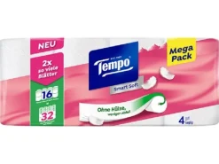 Tempo Toilettenpapier Smart Soft 16 Rollen, 4-lagig, Weiss