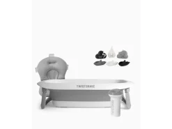 Twistshake Baby Badewanne + Kissen & Rinser & 3 Badetiere Pastel Grey