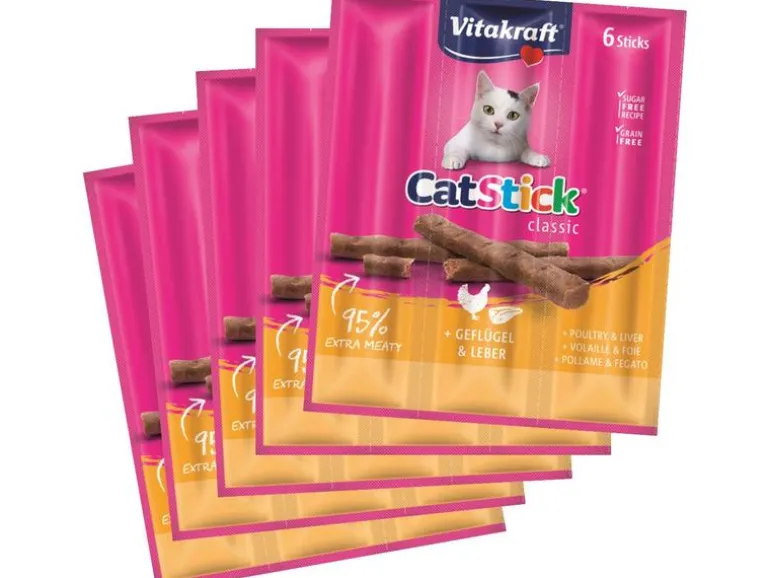 Vitakraft Katzen-Snack Cat-Stick mini Geflügel & Leber, 5 x 6 Stk.