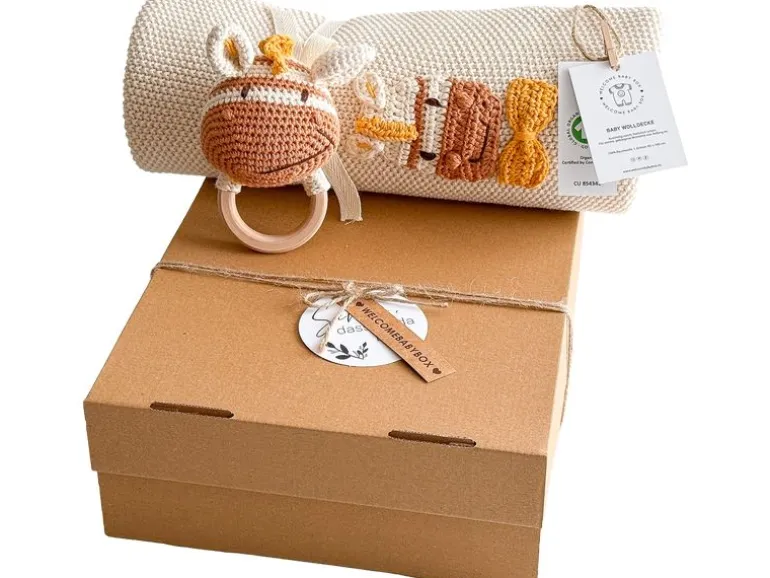 Welcomebabybox Geschenkset Nao – Decke & Rasselzebra